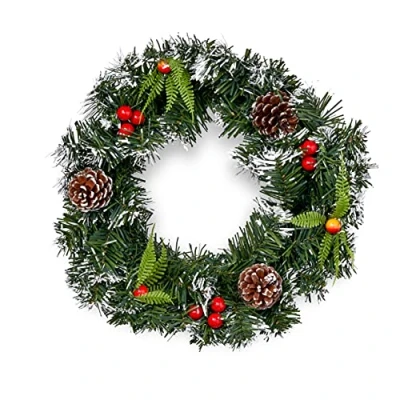Image of THE TWIDDLERS 10&#039;&#039; Christmas Wreath Door Garland, Front Winter Xmas Party Decoration with Frosted Snow Effect, Berries &amp; Pinecones 27cm