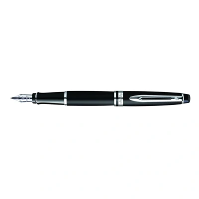 Image of Waterman Expert Fountain Pen, Matte Black with Chrome Trim, Medium Nib, Gift Box