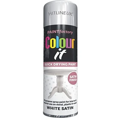 Image of HitlineUK WHITE SPRAY PAINT SATIN AEROSOL CAN DIY PLASTIC METAL WOOD 250ML