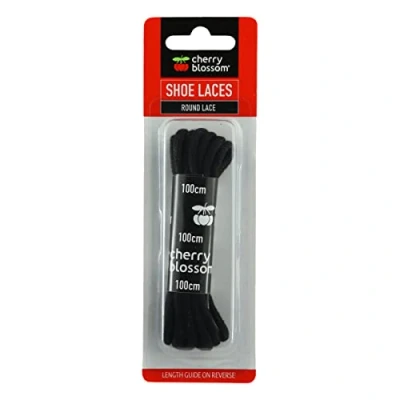 Image of Cherry Blossom Footwear Round Lace Shoelaces, Black, 100cm