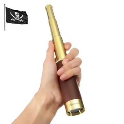 Image of NewDoar 25x30 Zoomable Monocular Vintage Pirate Telescope Waterproof Aluminum Alloy Brass Adjustable Optics for Travel Navigation Sailing Voyage View Watching Games