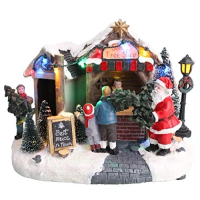 Image of Christmas Concepts® LED Light Up Village Scene 8&quot; / 20cm (Santa&#039;s Tree Shop)