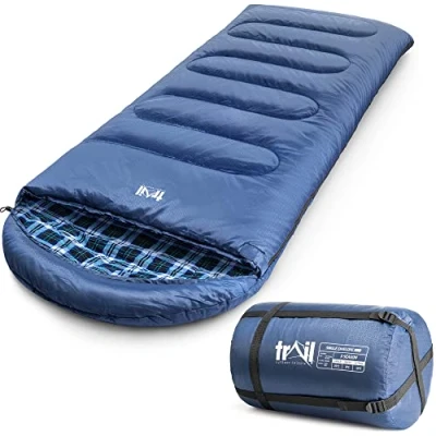 Image of Trail Luxury Sleeping Bag, Cotton Flannel Lined, Double Layer Fill, 3 to 4 Season, Envelope Bag with Compact Compression Single Adult, 220cm x 85cm (300gsm)