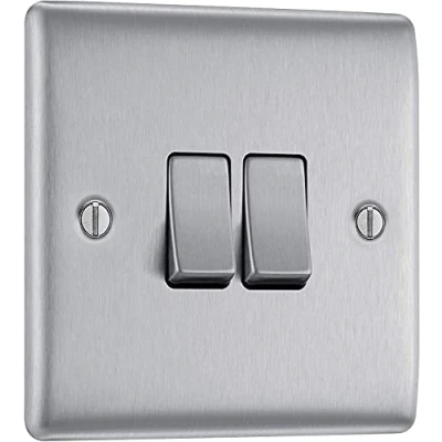 Image of Bargainstore Brushed Steel/Satin Chrome Double Light Switch 2 Gang Way