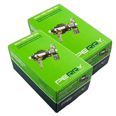 Image of Twin Pack Perry 1127A050BK 50mm No 1127 Double Locking Long Throw Lock with Elongated Keep and Stainless Steel Bar
