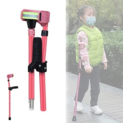Image of KADEUX Child Forearm Crutches, Aluminium Alloy Folding Ergonomic Adjustable Crutch Elbow Crutches For Kids, Lightweight, Pink (Color : Pink)