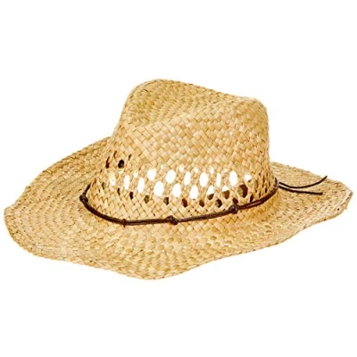 Image of Rustic Straw Cowboy Hat Classic Western Style Beige