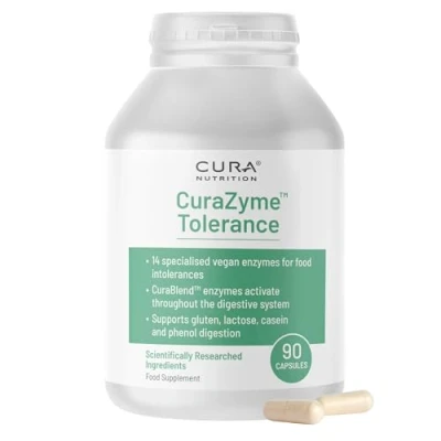 Image of Cura Nutrition CuraZyme Tolerance 90 Capsules Digestive Enzyme Nutritional Supplements Vegan Enzymes Complex Protease, Amylase, Lactase Tablets