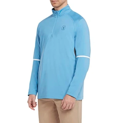 Image of PGA Tour Men&#039;s Long Sleeve Golf, Quarter Zip, Stretch Shoulder Seams, Regular Fit, Blue, Large