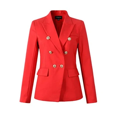 Image of Womens Double Breasted Military Style Blazer Ladies Coat Jacket, Red, 12