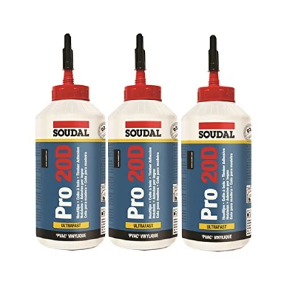 Image of Set of 3 x 750ml Soudal PRO 20D; Ready to Use Ultra Fast Adhesive Wood Glue