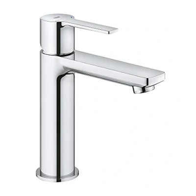 Image of GROHE Lineare Smooth Body Single Lever Basin Mixer Tap with Push Open Pop Up Waste (High Spout, Metal Lever, 28 mm Ceramic Cartridge, Water Saving Tech, Tails 3/8 Inch), Size 18 cm, Chrome, 23106001