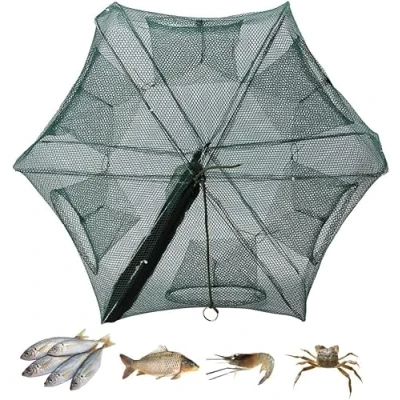 Image of SOONHUA Fishing Net,Foldable Crab Trap Crayfish Trap,6/12 Holes,Quickly Opened Bait Traps with Zipper,Landing Net Cast Dip Cage Fish Shrimp Minnow Baits Mesh