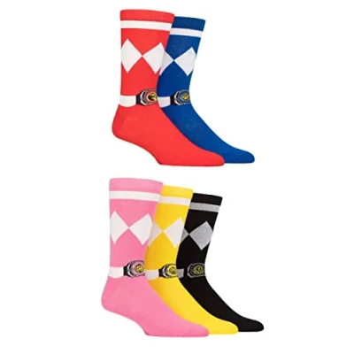 Image of Mens and Women&#039;s 5 Pair SOCKSHOP Power Rangers Cotton Socks Assorted 6 11