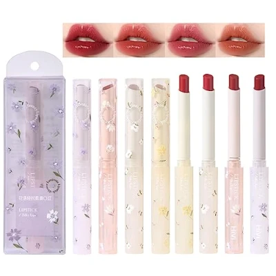 Image of Petansy Florette Jelly Lipstick Set 4 Colors Ultra Hydrating Lip Balm Gloss Tinted Stain Smooth Glossy Effect for Girls &amp; Women (B)