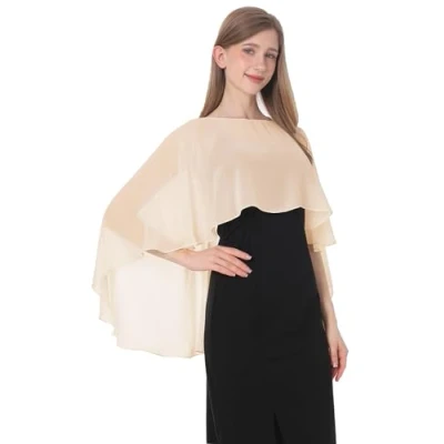 Image of Chiffon Capes Soft Shawls and Wraps Capelets for Bridesmaid Wedding Formal Party Evening Dresses gold One Size