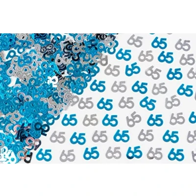 Image of 14g Blue &amp; Silver 65th Birthday Confetti Foil Metallic Glitz Table Scatter Sprinkles Age Bday Party Decorations