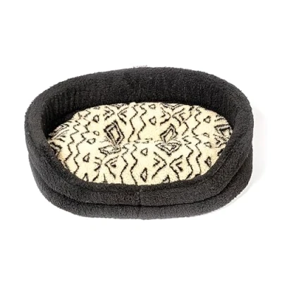 Image of Danish Design Slumber Bed, 24in Neutral Geometric Sherpa Fleece for Dogs Polyester Fibre, Machine Washable, Indoor