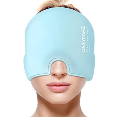 Image of ONLYCARE Migraine Relief Cap, Upgraded Odorless Ice Head Wrap, Headache Hat for Migraine, Light Blue