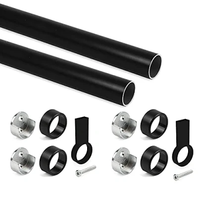 Image of Emuca Wardrobe hanging rail kit round Ø28 (1,1 inch), 1150mm (45,3 Black painted, Aluminium and Zamak, Pack of 2