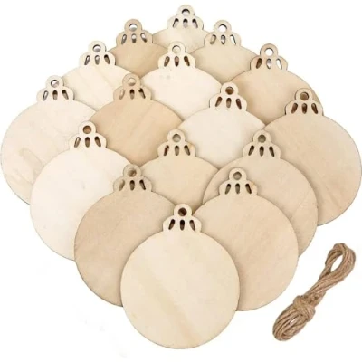 Image of 10 Pieces Christmas Wooden Baubles Round Wood Slices Disc Natural Holiday Hanging Ornaments for DIY Crafts Tree Decoration,