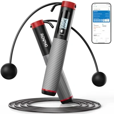 Image of RENPHO Smart Skipping Rope with Counter, Adjustable Jump Ropes for Fitness, Skip APP Data Analysis, Workout Equipment Women Men Adult Kids, Burn Calories, Gym, MMA, Grey