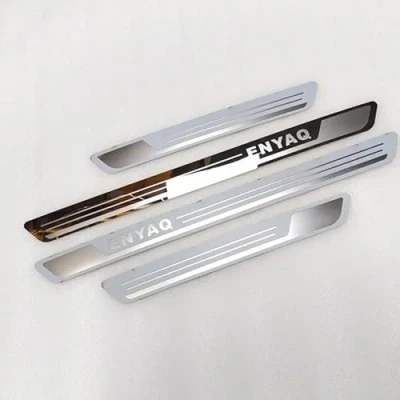 Image of SANQIUTOU Car Door Sill Protector Strips for Skoda ENYAQ 2021, Sticker Trim Non Slip Anti Scratch Stainless Steel Material, 4 Pcs