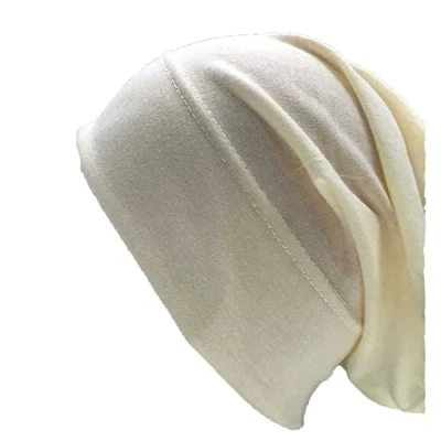 Image of KAV Women Under Headscarf Elastic Sweat Absorbent Cotton Inner Hijab Tube Bonnet Hair Wrap Cover Head Band Cap for Girls (Buttermilk)