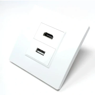 Image of HDMI &amp; USB 2.0 Multimedia Wall Plate Faceplate, Easy Connect, White