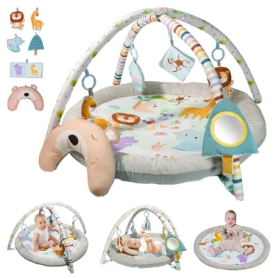 Image of Baby Play Mat, Gym,Plush Mat with 6 Toys and Moon Pillow,Foldable Detachable Zoo Design Gym for Early Education Develop Motor&amp;Cognition,Suitable Babies Aged 0 18 Months.
