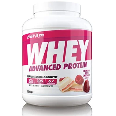Image of Per4m Protein Whey Powder 67 Servings of High Shake with Amino Acids for Optimal Nutrition When Training Low Sugar Gym Supplements (Raspberry White Chocolate, 2010g)
