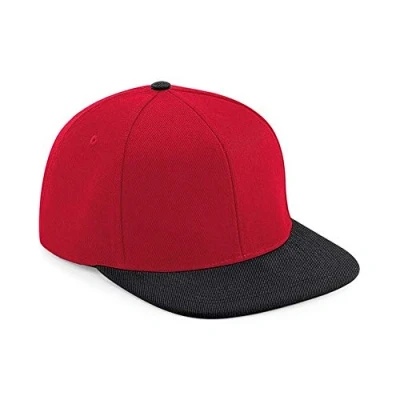 Image of Beechfield Original Flat Peak 6 Panel Retro Style Snapback Classic Red/Black