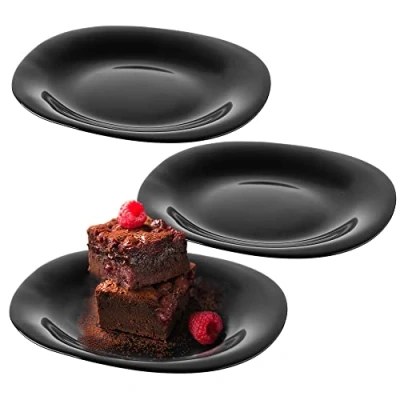 Image of KADAX Black Dessert Plates, Dishwasher Safe Plate Set, Reinforced Glass Cake Modern Breakfast Dinner Plates for Cakes(Black/3pcs)
