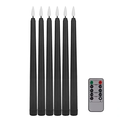 Image of Pack of 6 Remote Taper Candles,Black Color Flameless Pillar Candles,Battery Candles with Contain