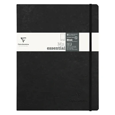Image of Clairefontaine Ref 794431C Age Bag Leatherette &quot;My.Essential&quot; Thread Bound Notebook (192 Pages) 19 x 25cm, Dot Rulings, 90gsm Ivory Vellum Paper Black