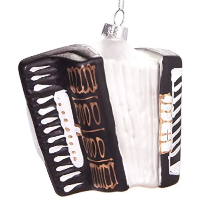Image of BRUBAKER Accordion Black and White Hand Painted Glass Christmas Bauble Mouthblown Tree Ornaments Figures Funny Decoration Pendant Ball 4 inches (10 cm)