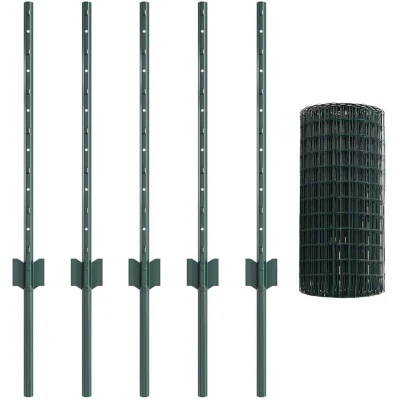Image of vidaXL Euro Fence with 5 U Posts Green 0.6x10 m Steel