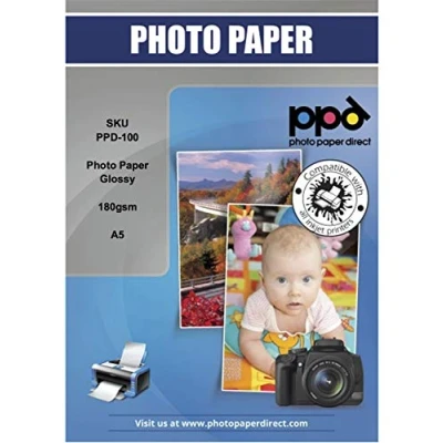 Image of PPD Inkjet A5 Glossy Photo Paper 180g Premium Quality Instant Dry and Water Resistant x 50 Sheets (PPD 100 50)