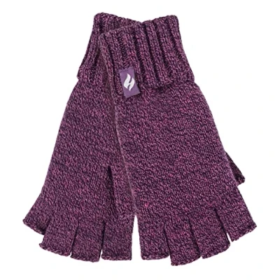 Image of HEAT HOLDERS Ladies Solid Knitted Fingerless Gloves Ideal for Smartphone Keeps Hands Warm in Winter (One Size, Purple Twist)
