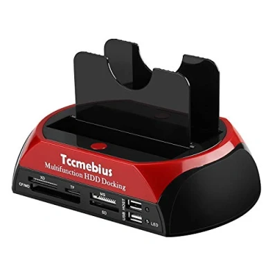Image of Tccmebius TCC S862 UK USB 2.0 to 2.5 3.5 Inch SATA IDE Dual Slots External Hard Drive Docking Station with All in 1 Card Reader and Hub For 2.5&quot; 3.5&quot; I/II/III HDD SSD
