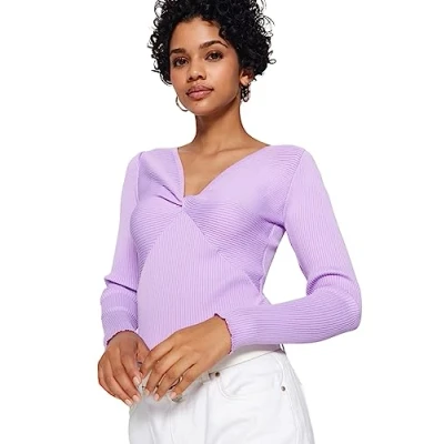 Image of Trendyol FeMan Slim fit Basic V Neck Knitwear Sweater,Lilac,M