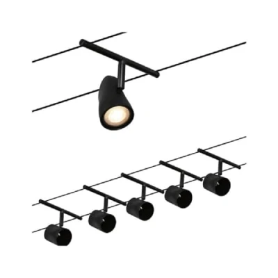 Image of Paulmann 94469 CorDuo Cable System Basic Lighting Set Cup DC, Max 5 x 10 Watt Extendable Matt Black Plastic GU5.3 Wire Without Bulbs