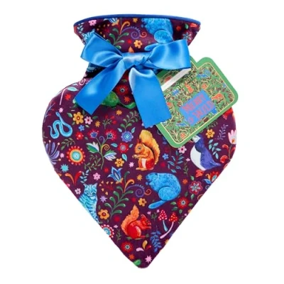 Image of Heathcote &amp; Ivory Merry and Wild Heart Shaped Hot Water Bottle Velvet Cover