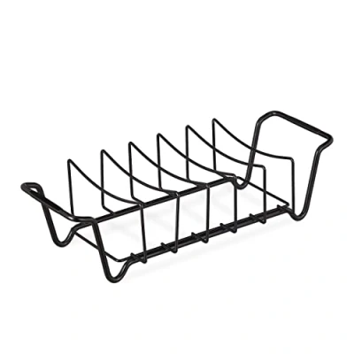 Image of Relaxdays, Roasting Rack for Barbecue, Carbon Steel, Double sided, Meat Holder Ribs, Black, 11.5 x 44.5 18.5 cm