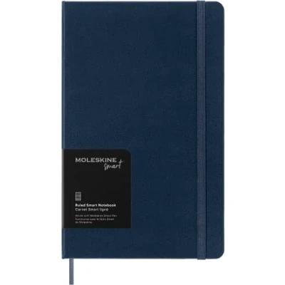 Image of Moleskine Smart Notebook, Writing System, Notebook with Hard Cover, Ruled Pages and Elastic Closure, Large Format 13 x 21, Sapphire Blue Colour