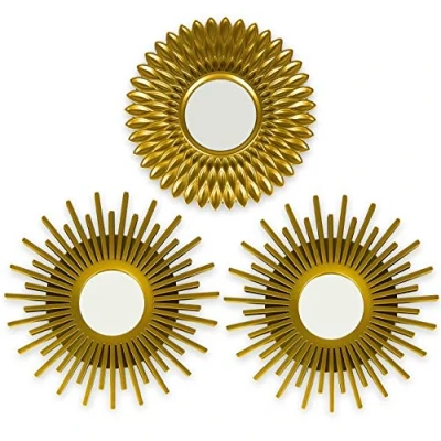 Image of Wall Mirrors Pack of 3 BONNYCO Gold for Living Room, Home Decor &amp; Bedroom Round Hanging and Small Shabby Chic Accessories Gifts Women Mums