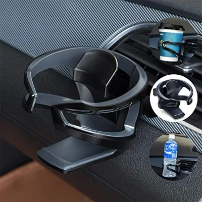 Image of Tawveml Car Cup Holder, Adjustable Air Vent Mount, Universal Smart Drink Clip on Holder Soft Water Coffee Bottle Stand (Black)