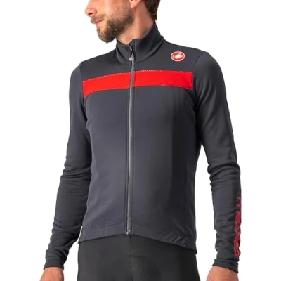 Image of CASTELLI 4518511 030 PURO 3 JERSEY FZ Sweatshirt Men&#039;s DARK GRAY/RED REFLEX Size M