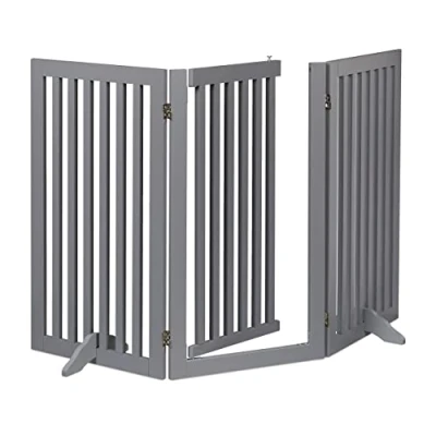 Image of Safety Gate with Door, Retractable, Feet, Children &amp; Pets, Free Standing Barrier, HxW: 92x154 cm, Grey Relaxdays