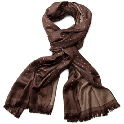 Image of styleBREAKER Unisex soft long scarf with fringes and subtle squares pattern, geometric patterned 01018051, Colour:Dark Brown